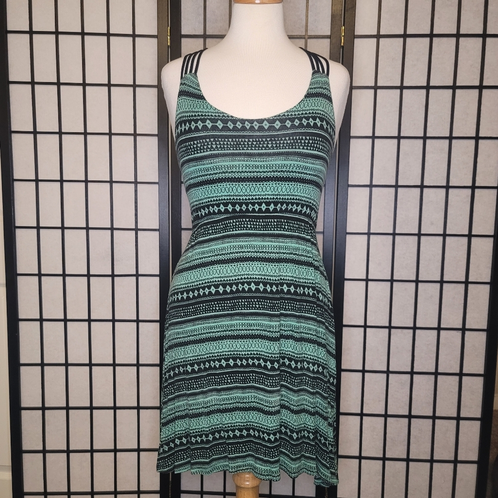 Empyre Green and Black Geometric Strappy Skater Dress